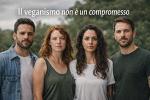 Persone vegane unite con il messaggio essere vegani è una scelta etica
